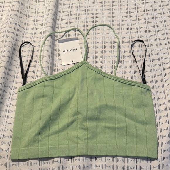 Green Ribbed Crop Top - Picture 1 of 3